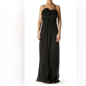 NWT Max & Cleo Black gown Dress with Bow Detail spaghetti straps sheer size 12